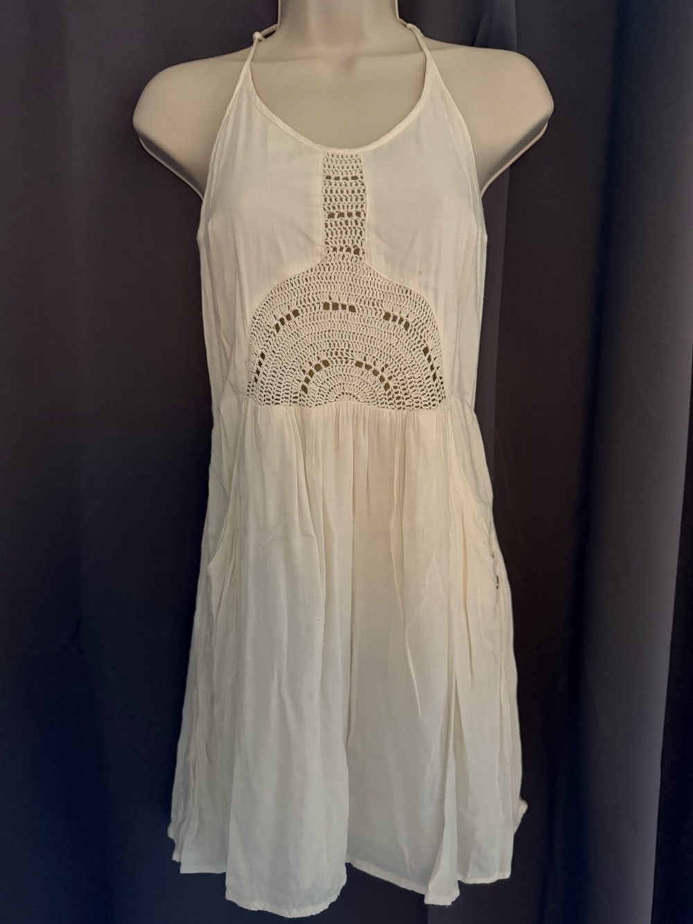 Roxy Cream Smocked Crochet Knit Summer Dress